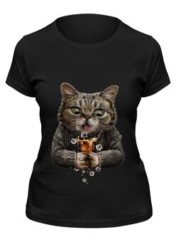 Заказать женскую футболку в Москве. Футболка классическая Whiskey Cat от skynatural - готовые дизайны и нанесение принтов.