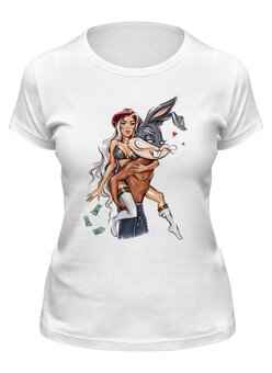 Заказать женскую футболку в Москве. Футболка классическая Девушка с кроликом от T-shirt print  - готовые дизайны и нанесение принтов.