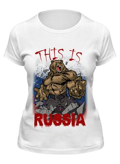 Заказать женскую футболку в Москве. Футболка классическая Это Россия от qlllp.ru - готовые дизайны и нанесение принтов.