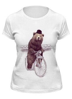 Заказать женскую футболку в Москве. Футболка классическая Медведь на велосипеде от printik - готовые дизайны и нанесение принтов.