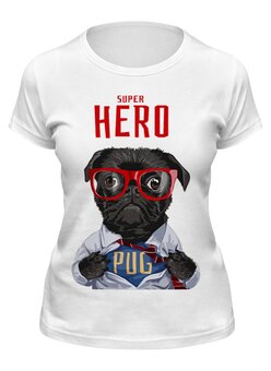 Заказать женскую футболку в Москве. Футболка классическая SuperHero Pug от Media M  - готовые дизайны и нанесение принтов.