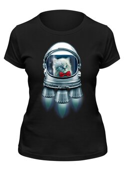 Заказать женскую футболку в Москве. Футболка классическая Котёнок Космонавт от Xieros - готовые дизайны и нанесение принтов.