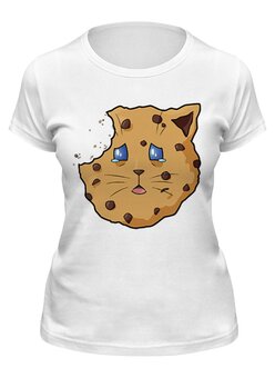 Заказать женскую футболку в Москве. Футболка классическая Грустная кошка-печенье от Yaroslava - готовые дизайны и нанесение принтов.