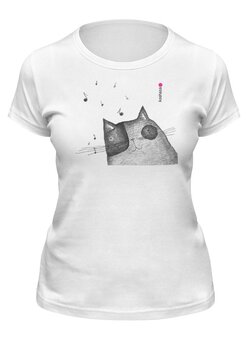 Заказать женскую футболку в Москве. Футболка классическая Music Cat от Olya Promokla - готовые дизайны и нанесение принтов.