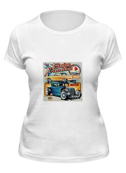 Заказать женскую футболку в Москве. Футболка классическая Ретро автомобили от lissa - готовые дизайны и нанесение принтов.