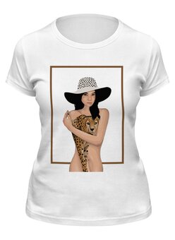 Заказать женскую футболку в Москве. Футболка классическая Девушка с леопардом от ПРИНТЫ ПЕЧАТЬ  - готовые дизайны и нанесение принтов.