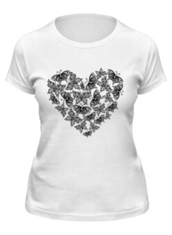 Заказать женскую футболку в Москве. Футболка классическая Сердце из бабочек от nadegda - готовые дизайны и нанесение принтов.