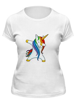 Заказать женскую футболку в Москве. Футболка классическая Dab Unicorn  от DESIGNER   - готовые дизайны и нанесение принтов.