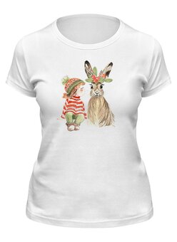 Заказать женскую футболку в Москве. Футболка классическая Девочка с кроликом от T-shirt print  - готовые дизайны и нанесение принтов.
