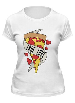 Заказать женскую футболку в Москве. Футболка классическая Я люблю пиццу от Amerikanka - готовые дизайны и нанесение принтов.