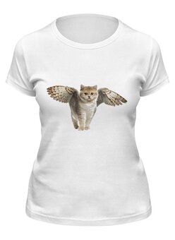 Заказать женскую футболку в Москве. Футболка классическая Крылатый кот от Виктор Гришин - готовые дизайны и нанесение принтов.