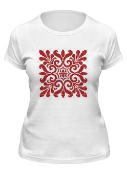 Заказать женскую футболку в Москве. Футболка классическая Красный узор от Виктор Гришин - готовые дизайны и нанесение принтов.