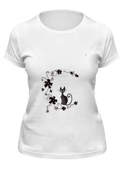 Заказать женскую футболку в Москве. Футболка классическая Чёрная кошка от Виктор Гришин - готовые дизайны и нанесение принтов.