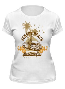 Заказать женскую футболку в Москве. Футболка классическая Sunset Beach от denis01001 - готовые дизайны и нанесение принтов.