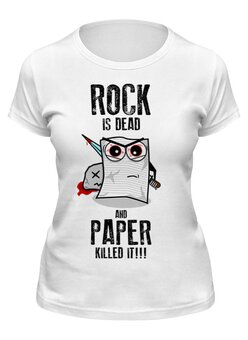 Заказать женскую футболку в Москве. Футболка классическая Rock is Dead от geekbox - готовые дизайны и нанесение принтов.