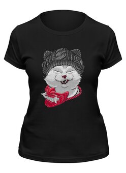 Заказать женскую футболку в Москве. Футболка классическая Котик в шапке от T-shirt print  - готовые дизайны и нанесение принтов.