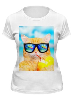 Заказать женскую футболку в Москве. Футболка классическая Кот в очках от THE_NISE  - готовые дизайны и нанесение принтов.