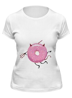 Заказать женскую футболку в Москве. Футболка классическая Демонический пончик от YellowCloverShop - готовые дизайны и нанесение принтов.