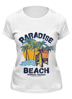 Заказать женскую футболку в Москве. Футболка классическая Paradise beach от fairpoker@mail.ru - готовые дизайны и нанесение принтов.