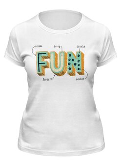 Заказать женскую футболку в Москве. Футболка классическая Fun с поясняющими надписями от Fix Print - готовые дизайны и нанесение принтов.