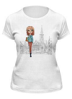 Заказать женскую футболку в Москве. Футболка классическая Туристка  от T-shirt print  - готовые дизайны и нанесение принтов.