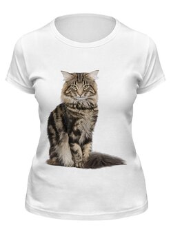 Заказать женскую футболку в Москве. Футболка классическая Милый пушистый кот      от alinmak - готовые дизайны и нанесение принтов.