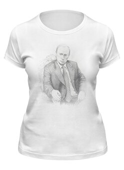 Заказать женскую футболку в Москве. Футболка классическая  с Путиным от qlllp.ru - готовые дизайны и нанесение принтов.