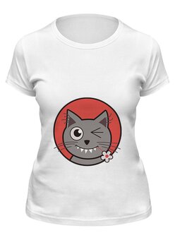 Заказать женскую футболку в Москве. Футболка классическая забавный кот от hideo_kojima - готовые дизайны и нанесение принтов.