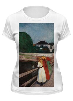 Заказать женскую футболку в Москве. Футболка классическая Девушки на мосту (картина Эдварда Мунка) от trend - готовые дизайны и нанесение принтов.