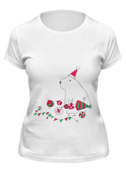 Заказать женскую футболку в Москве. Футболка классическая Капибара новогодняя от galkagalka - готовые дизайны и нанесение принтов.