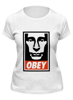 Заказать женскую футболку в Москве. Футболка классическая Putin OBEY от LINGAM ART | lingam.ord@gmail.com - готовые дизайны и нанесение принтов.
