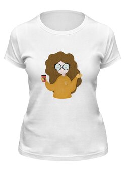 Заказать женскую футболку в Москве. Футболка классическая Девочка с кофе от Anastasia  - готовые дизайны и нанесение принтов.