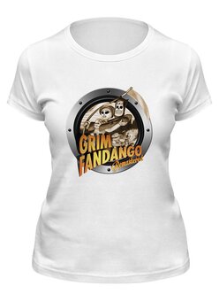 Заказать женскую футболку в Москве. Футболка классическая Grim Fandango от THE_NISE  - готовые дизайны и нанесение принтов.