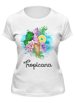 Заказать женскую футболку в Москве. Футболка классическая Tropicana - мороженое и тропические растения от Елена Эйдукайтис - готовые дизайны и нанесение принтов.