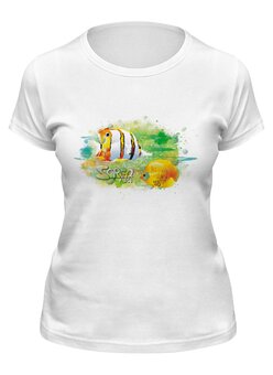 Заказать женскую футболку в Москве. Футболка классическая с тропическими рыбками от Zorgo-ART. от Zorgo-Art  - готовые дизайны и нанесение принтов.