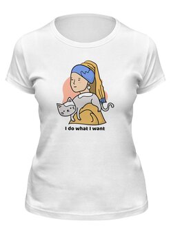 Заказать женскую футболку в Москве. Футболка классическая Девушка с жемчужной сережкой от eszadesign - готовые дизайны и нанесение принтов.
