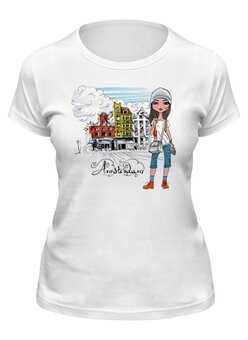 Заказать женскую футболку в Москве. Футболка классическая Туристка от T-shirt print  - готовые дизайны и нанесение принтов.