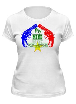 Заказать женскую футболку в Москве. Футболка классическая Мой мозг моё оружие! от Алексс Неро - готовые дизайны и нанесение принтов.
