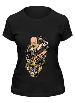 Заказать женскую футболку в Москве. Футболка классическая шекспир тату черная от zukak@mail.ru - готовые дизайны и нанесение принтов.