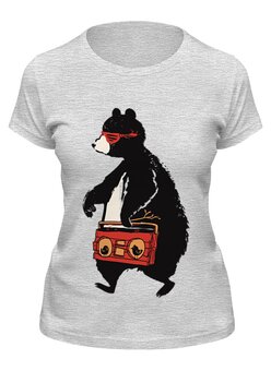 Заказать женскую футболку в Москве. Футболка классическая Медведь с магнитофоном от printik - готовые дизайны и нанесение принтов.