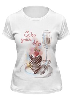 Заказать женскую футболку в Москве. Футболка классическая Cake your day от Катя Муу - готовые дизайны и нанесение принтов.