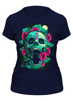 Заказать женскую футболку в Москве. Футболка классическая Skull&Flowers от balden - готовые дизайны и нанесение принтов.