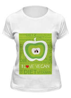 Заказать женскую футболку в Москве. Футболка классическая I love vegan от jkg - готовые дизайны и нанесение принтов.