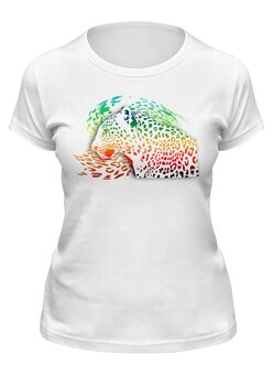 Заказать женскую футболку в Москве. Футболка классическая Радужный леопард от Zorgo-Art  - готовые дизайны и нанесение принтов.