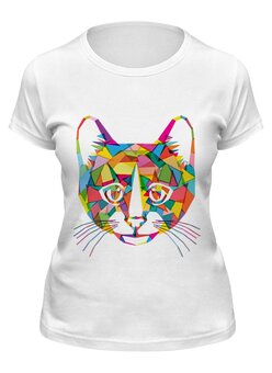 Заказать женскую футболку в Москве. Футболка классическая Кот (Cat) от fanart - готовые дизайны и нанесение принтов.