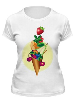Заказать женскую футболку в Москве. Футболка классическая Рожок с фруктами от IrinkaArt  - готовые дизайны и нанесение принтов.