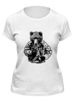 Заказать женскую футболку в Москве. Футболка классическая Медведь солдат от Петр Золотухин - готовые дизайны и нанесение принтов.