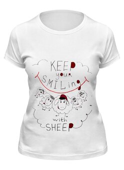 Заказать женскую футболку в Москве. Футболка классическая keep your smiling sheep от usha - готовые дизайны и нанесение принтов.