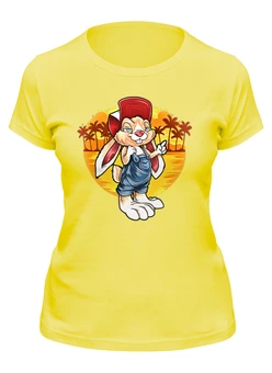 Заказать женскую футболку в Москве. Футболка классическая Кролик в пальмах от Print design  - готовые дизайны и нанесение принтов.