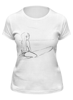 Заказать женскую футболку в Москве. Футболка классическая Девушка серфингист от BeliySlon - готовые дизайны и нанесение принтов.